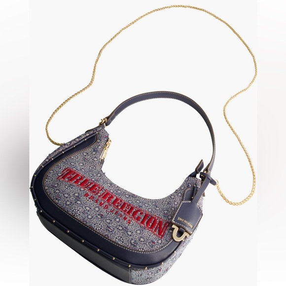 NWT True Religion Blue and Red Small Hobo Bag with Metallic Accents - Picture 5 of 10
